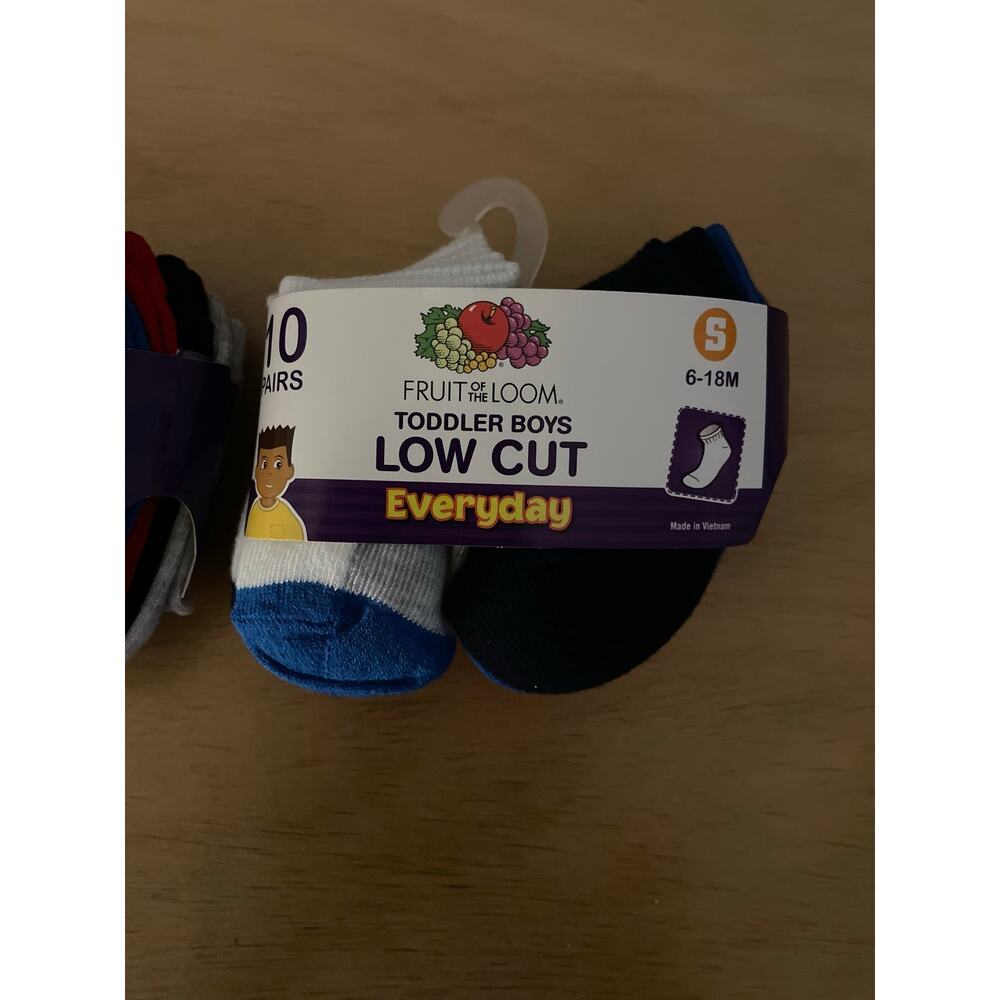 New Toddler Boys 10 Pairs Fruit of the Loom Everyday Low Cut Socks Small 6-18M - Picture 4 of 4